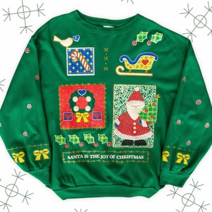 90s Vintage Ugly Christmas Sweatshirt Santa Graphic Holiday Sweater Tacky Xmas Party Pullover