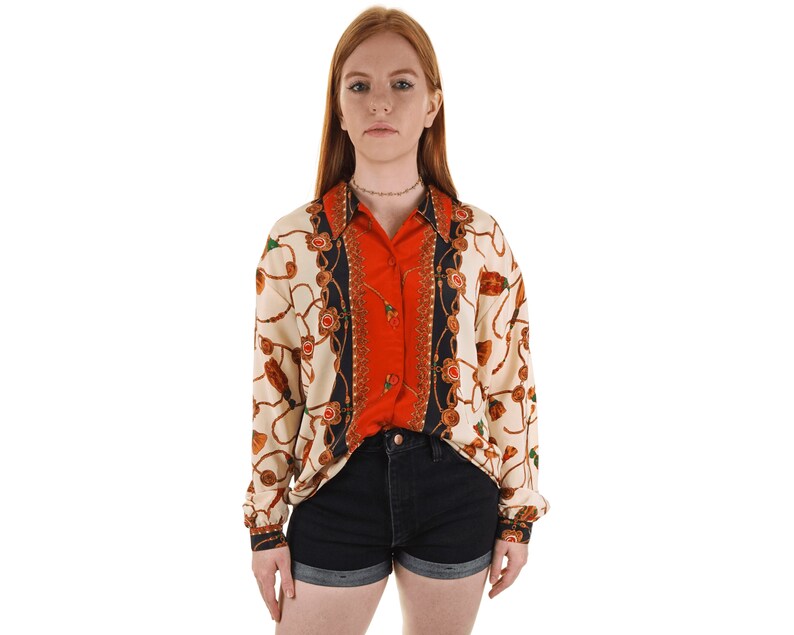 Vintage Scarf Print Blouse Vintage Baroque Print Shirt