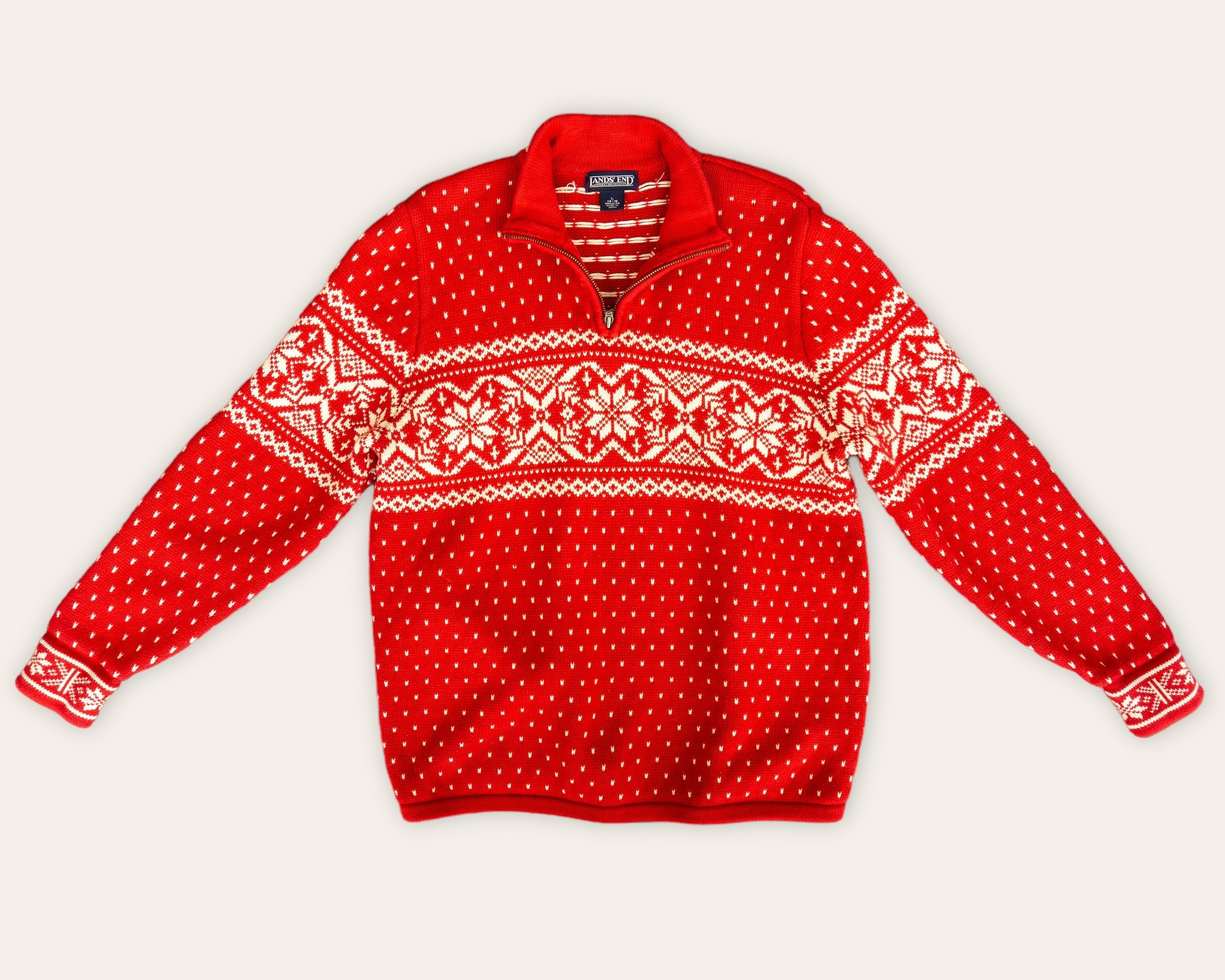 Vintage Land s End Red Quarter zip Nordic Christmas Sweater Heavy Cotton Knit Size Medium Etsy