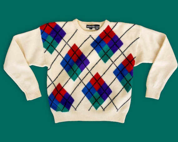 80s Argyle Sweater for Women | Lambswool Sweater | Mohair Sweater | 80s Sweater