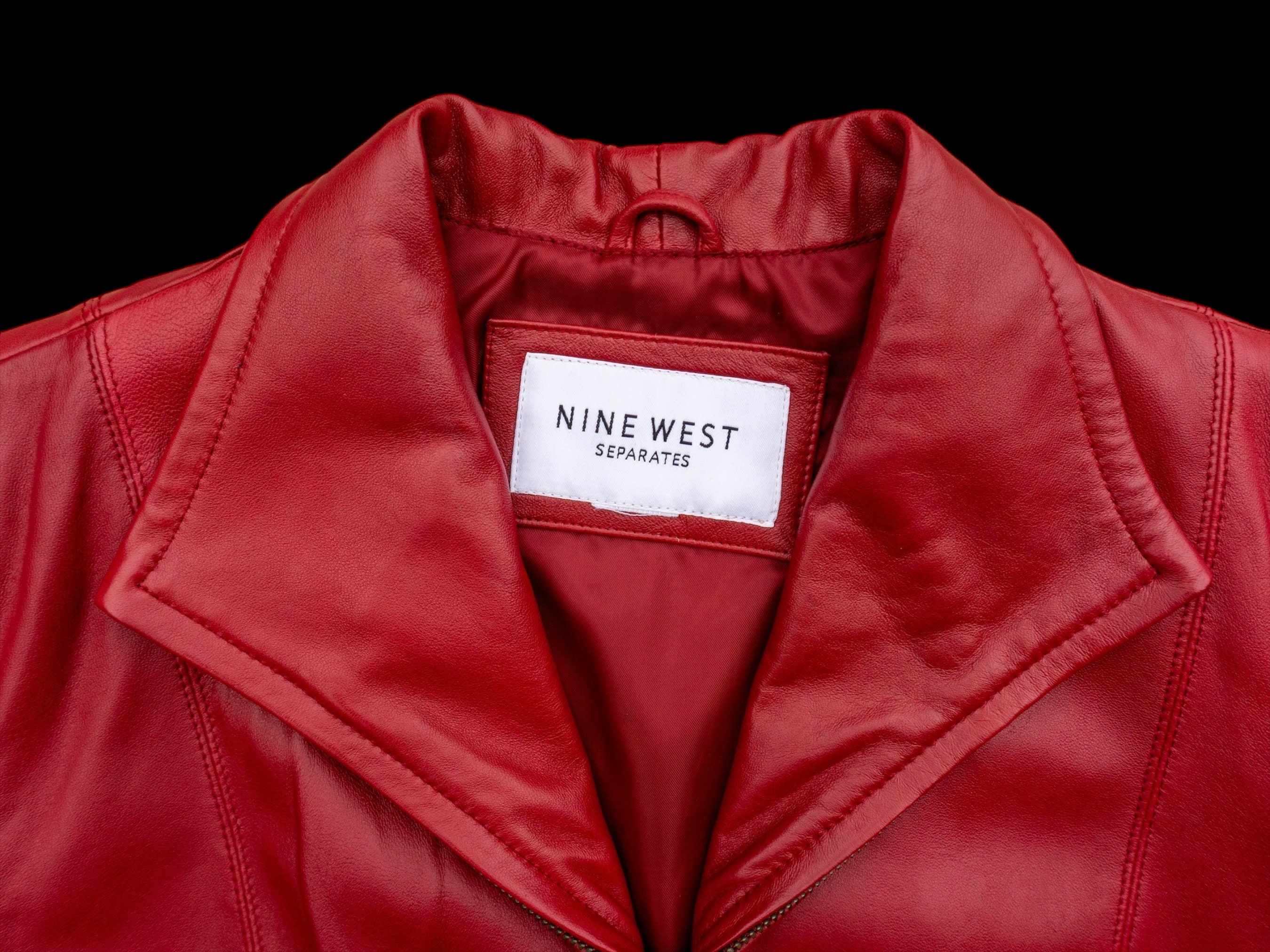 Y2K Vintage Nine West Burgundy Dark Red Leather Jacket Zip