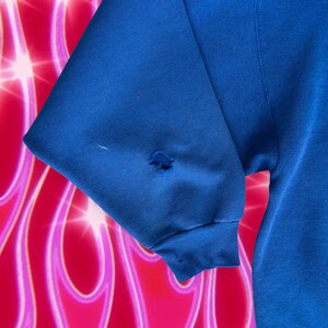 May include: A blue sweatshirt with a small hole in the sleeve.