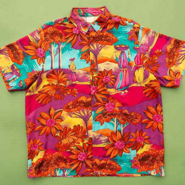 80s Vintage Pink Hawaiian Shirt | Tropical Beach Vacation Shirt | Aloha Shirt