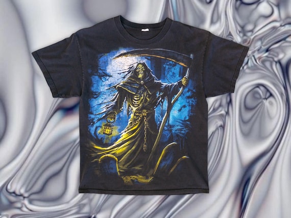 Grim Reaper Skeleton Graphic Tee For Men - Vintage Y2K Gothic Horror T-Shirt