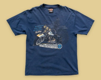 Camiseta vintage Harley Davidson de los 90 / Azul marino descolorido, Sturgis SD
