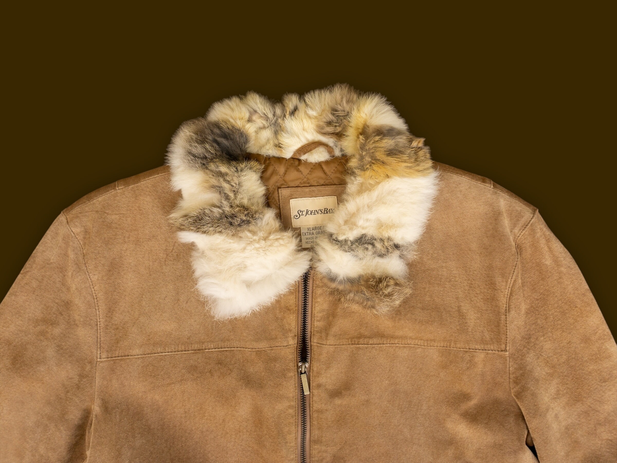 ジャケット・アウター 00s Y2K archive suede rabbit fur jacket Vintage Y2K Suede Jacket With Real Rabbit Fur Collar and