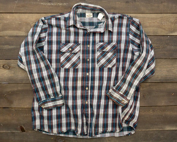 90s Thick Flannel Shirt Heavyweight Flannel Green Plaid Flannel 