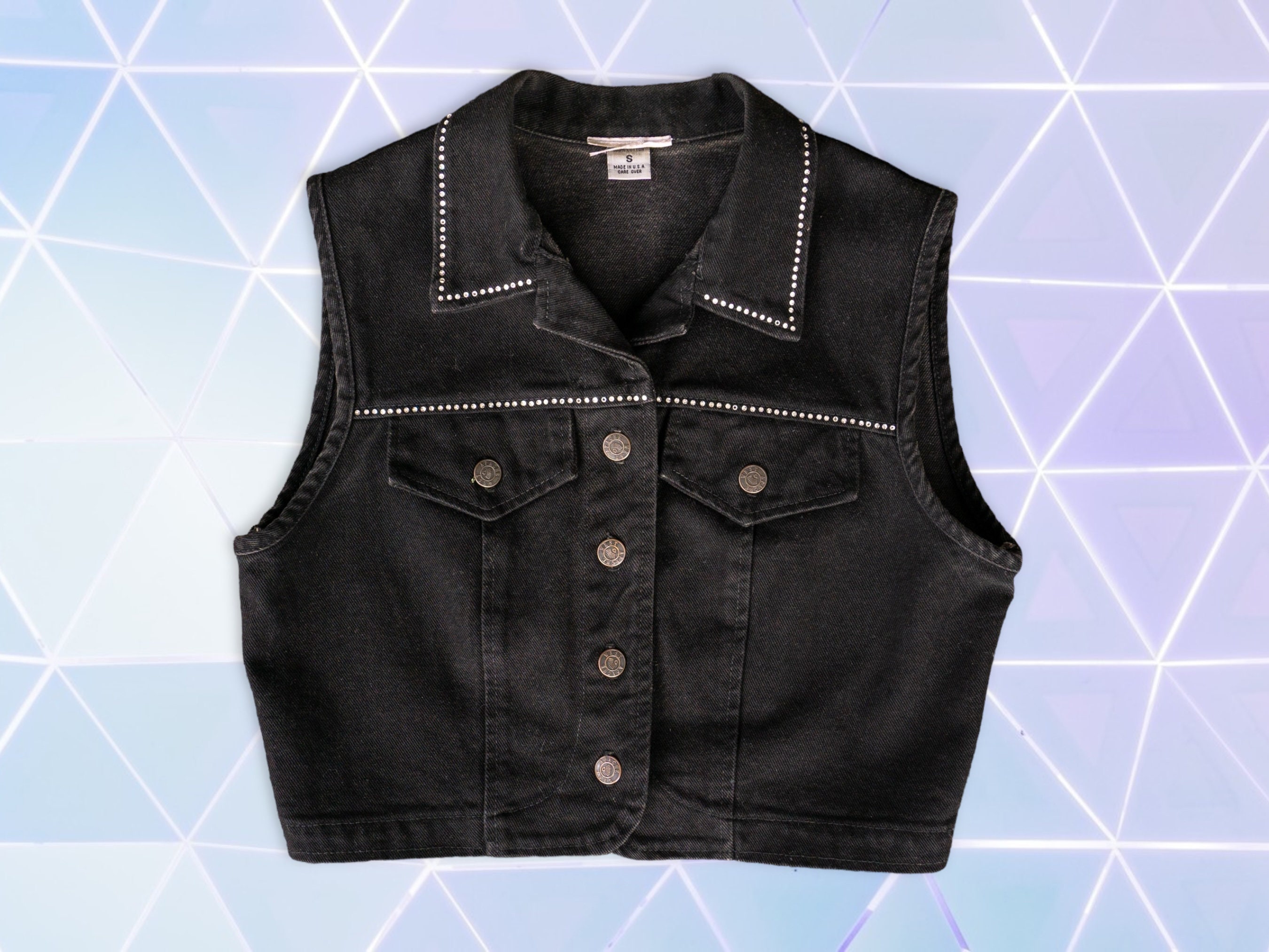 トップス wee9s/vintage like big collar denim vest wee9s Vintage-like Big Collar Denim Vest Black
