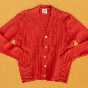 60s Vintage Red Cardigan Sweater Size Medium - Button Up Sweater Coat - Classic Wool Cardigan - Knit Grandpa Sweater