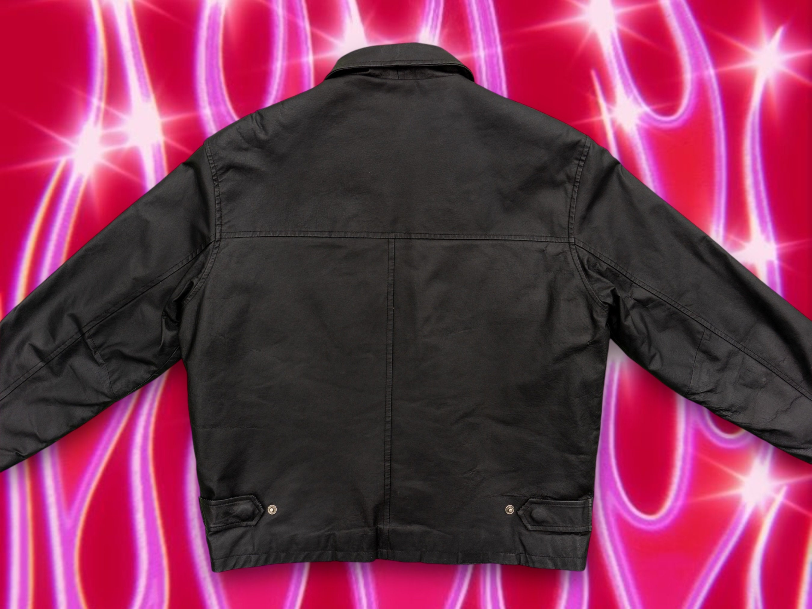 Y2K Vintage Leather Bomber Jacket, Oversized Black Men's Leather