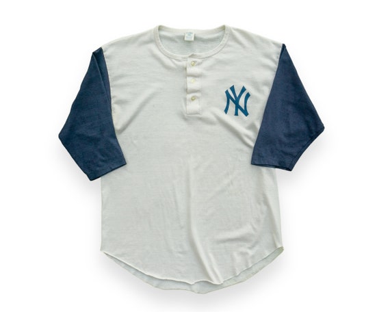 Vintage Yankees Baseball Raglan Henley Tee - Retr… - image 2