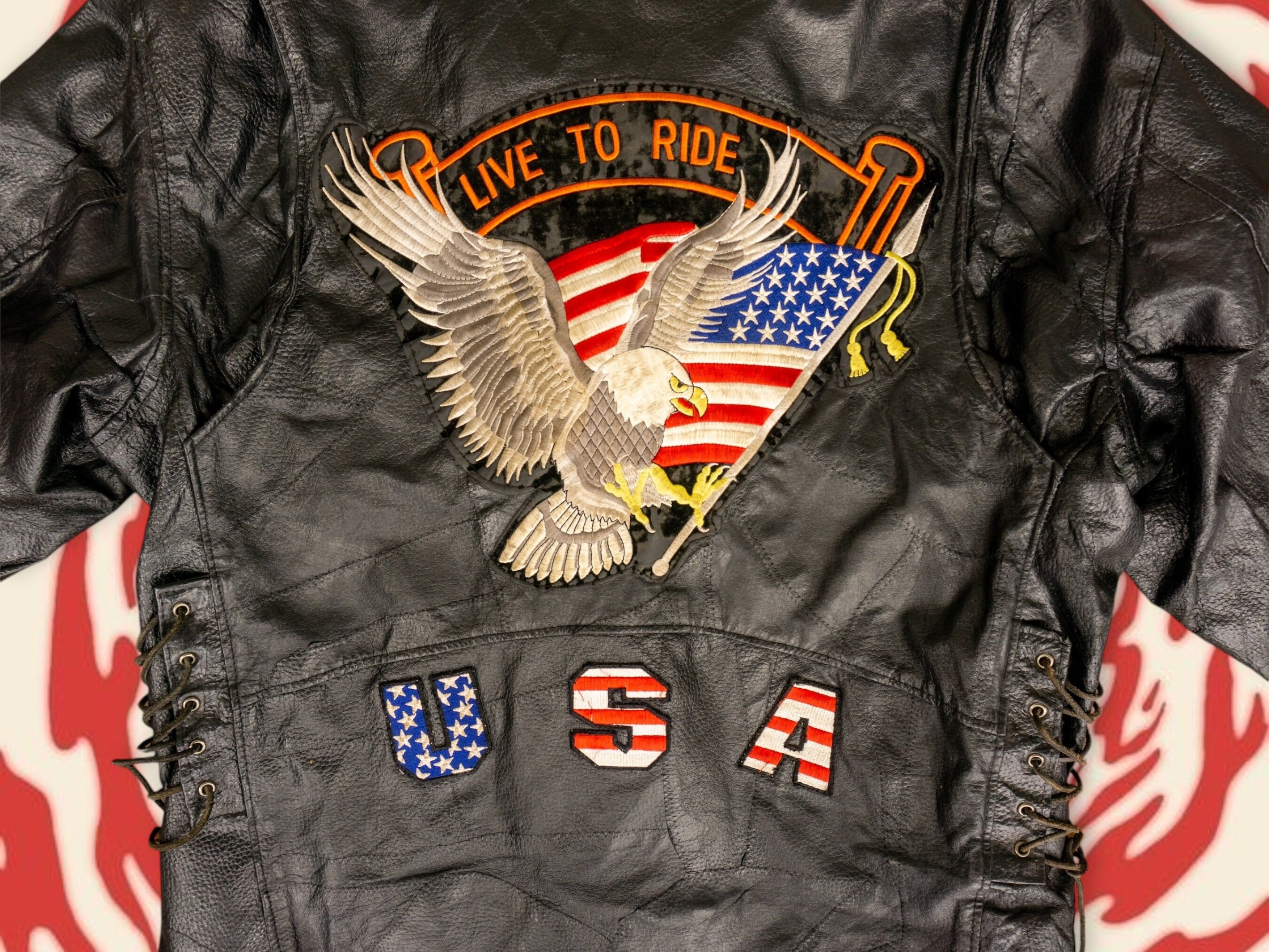 80s Vintage Buffalo Leather Biker Jacket W/ Live to Ride 80s Vintage Buffalo Leather Biker Jacket W/ Live to Ride
