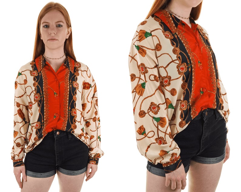 Vintage Scarf Print Blouse Vintage Baroque Print Shirt
