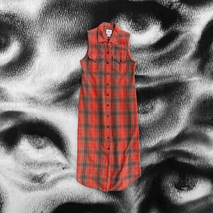 Vintage 90s Sleeveless Flannel Dress Plaid Button-up Grunge Midi Dress