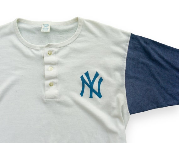 Vintage Yankees Baseball Raglan Henley Tee - Retr… - image 3