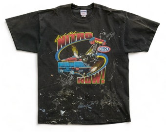 Y2K Vintage NHRA Nitro Now Racing NASCAR T-Shirt with Paint Splatter NHRA Vintage