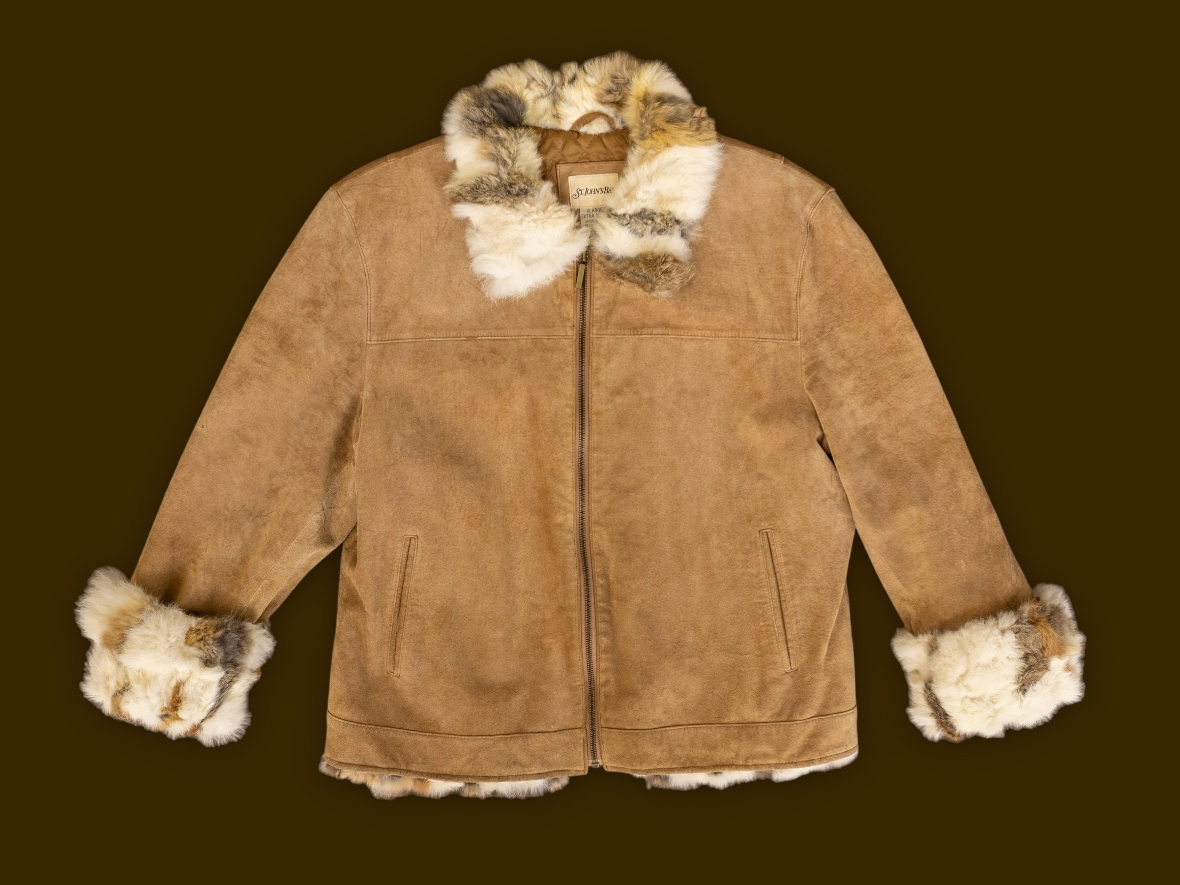 ジャケット・アウター 00s Y2K archive suede rabbit fur jacket Vintage Y2K Suede Jacket With Real Rabbit Fur Collar and