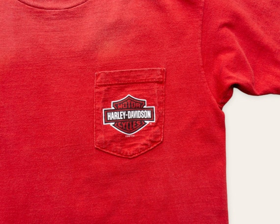 Vintage Red Harley Davidson Pocket T-Shirt | Vint… - image 3