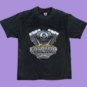 90s Vintage Harley Fat Head T-Shirt | Vintage Harley Davidson T-Shirt Single Stitch Faded Black Size Large Louisiana