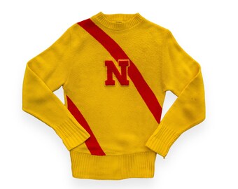 Vintage 1960s Varsity Letterman Sweater | Yellow and Red, Size Small