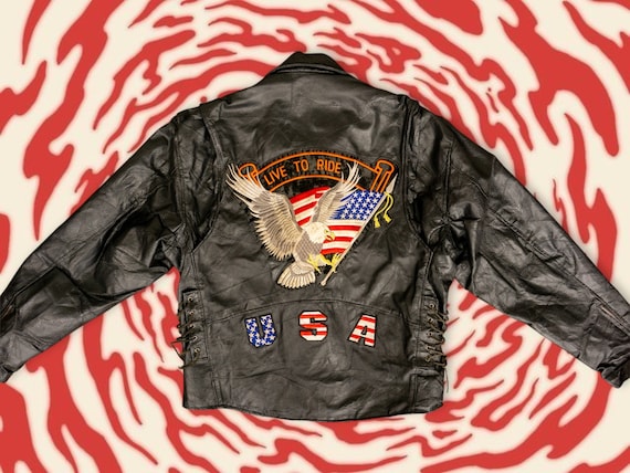 80s Vintage Buffalo Leather Biker Jacket W/ Live to Ride