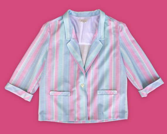 80s Vintage Pastel Colored Blazer with Vertical S… - image 1