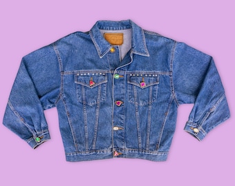 Bejeweled denimjack uit de jaren 80 - vintage spijkerjack van The Limited, maat Large