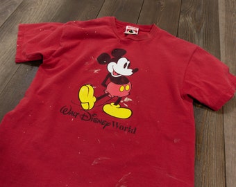 90s Vintage Mickey Mouse T-Shirt | Distressed Paint Splatter Disney Tee