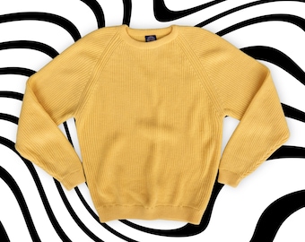 Vintage 90s Knit Sweater | Chunky Yellow Cable Knit