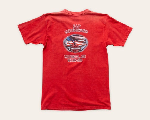 Vintage Red Harley Davidson Pocket T-Shirt | Vint… - image 5