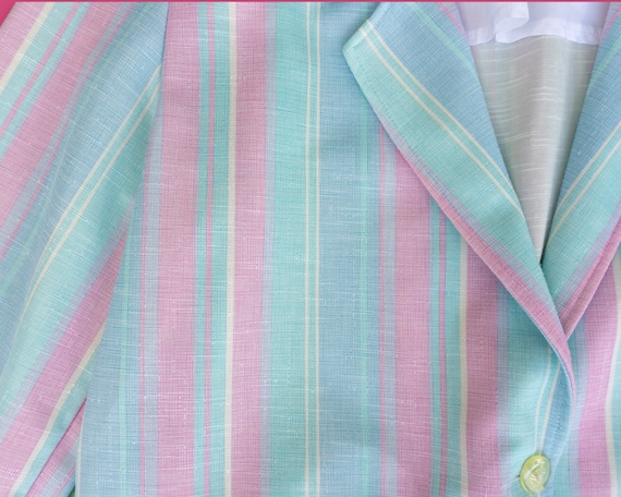 80s Vintage Pastel Colored Blazer with Vertical S… - image 2