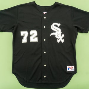 90s Vintage Carlton Fisk Chicago White Sox Baseball Jersey Black White Size Large