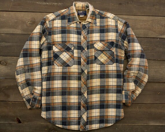 60s Quilted Flannel Jacket | Flannel Shirt Jacket | Distressed Flannel JacketVintage