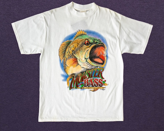 90s Vintage Bass Fishing T-shirt Vintage Fishing Shirt XL Deadstock Vintage  T-shirt White 