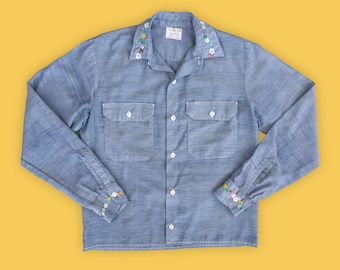 Vintage Vtg 70's Jcpenney Big Mac Men Blue Thin CHAMBRAY 50/50