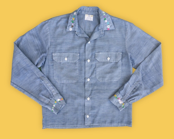 70s Vintage Big Mac Chambray Work Shirt Western Wear Button Down  