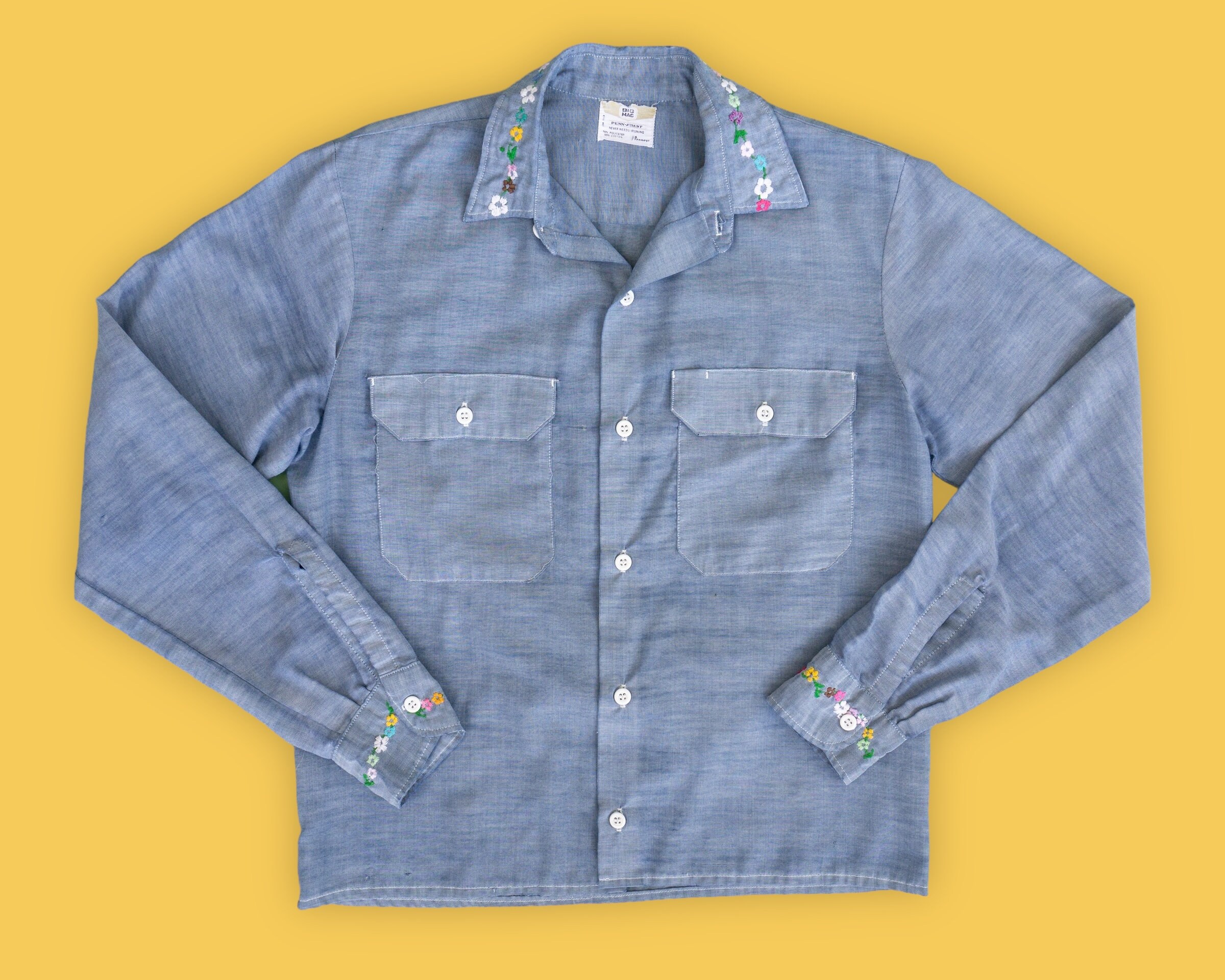 トップス 1970's BIG MAC CHAMBRAY SHIRT M USED 70s Vintage Big Mac Chambray Work Shirt Western Wear Button
