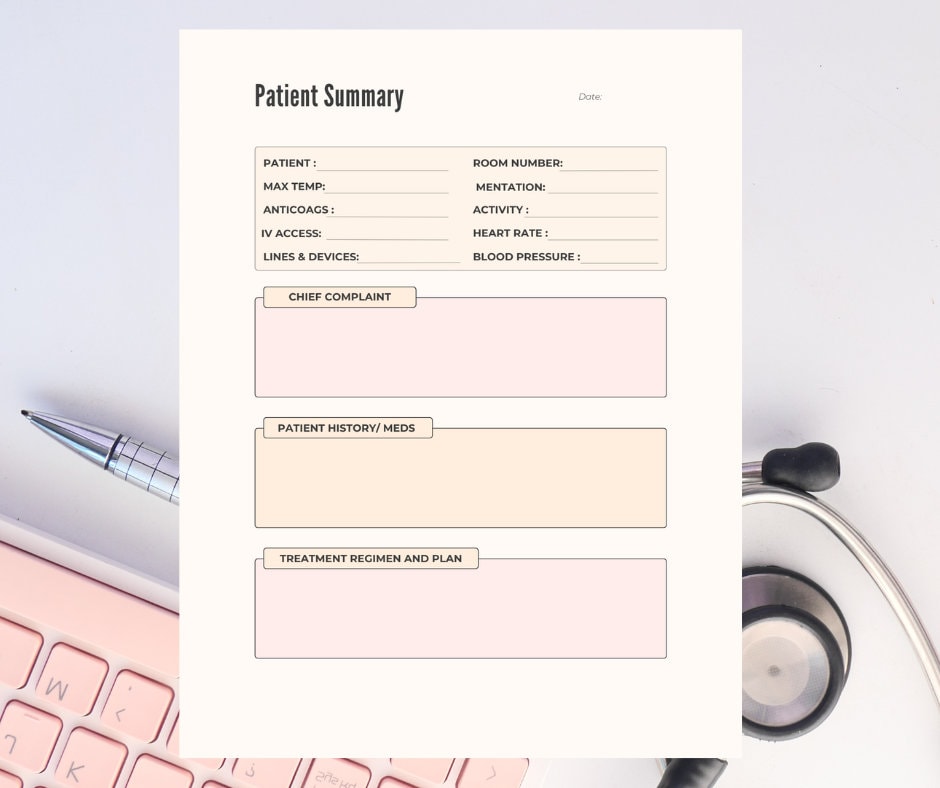 Patient Summary Sheet Download - Etsy