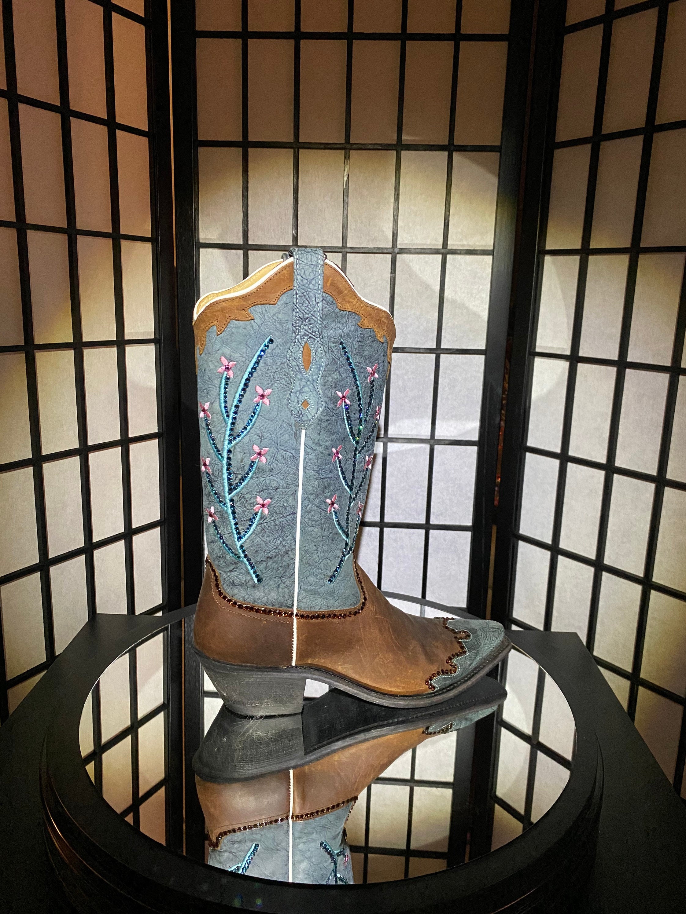 Old West Blue Womens Oily Leather 12in Snip Toe Wingtip