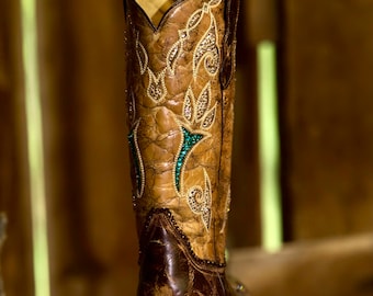 VTG 1977 Stewart Boots Co Sz 9 EE Extra Wide Handmade Tan Leather Cowboy Western Stewart Boots Co 1977 Mens Size 4.5 D Beige Leather Cowboy  main image 4