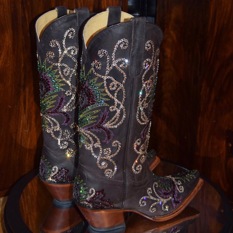 Tony Lama Women's Tucson Cowboy Boots With Swarovski Crystals Etsy