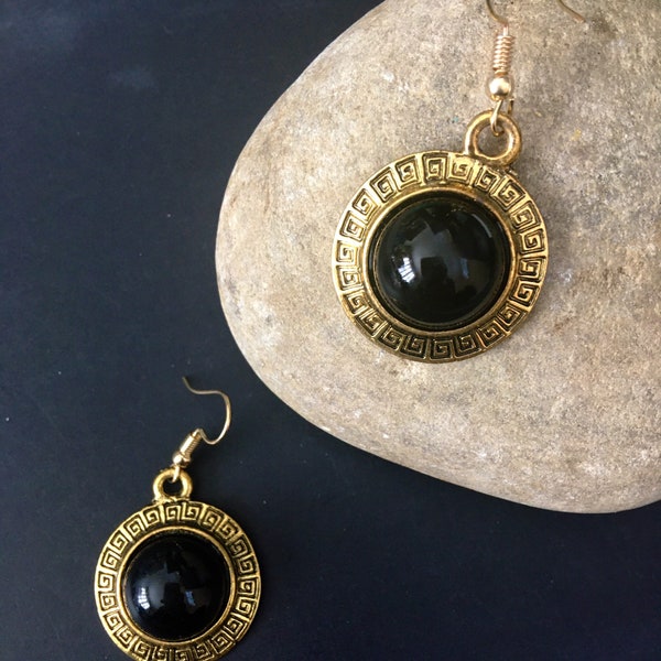 Indian drop earrings, gold  boho drops , Aztec earrings,Egyptian earrings,black earring,Turkish drop earrings,Banjara earrings