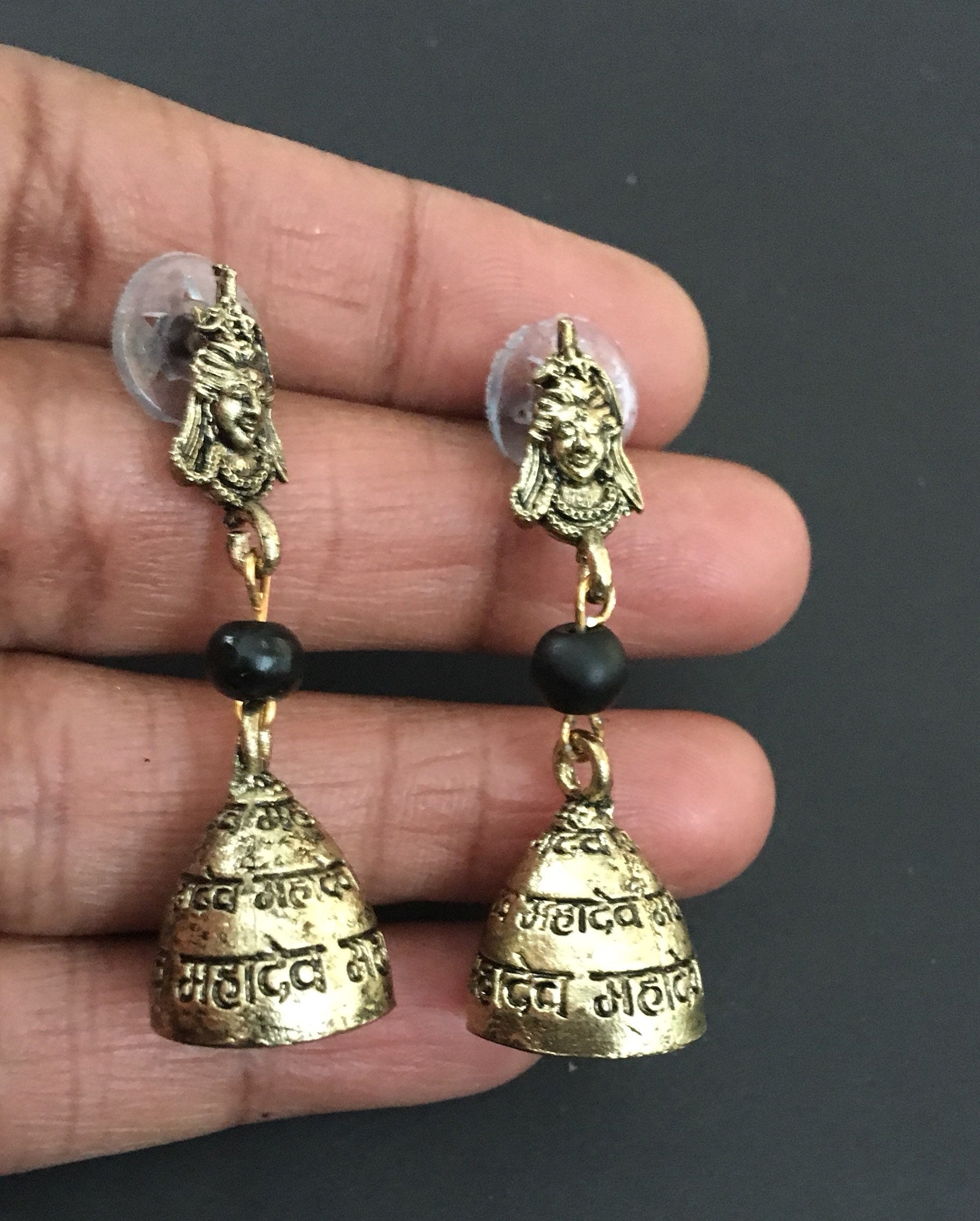22K Gold Earrings for Women with Black Stones & Beads - 235-GER7335 in  3.250 Grams