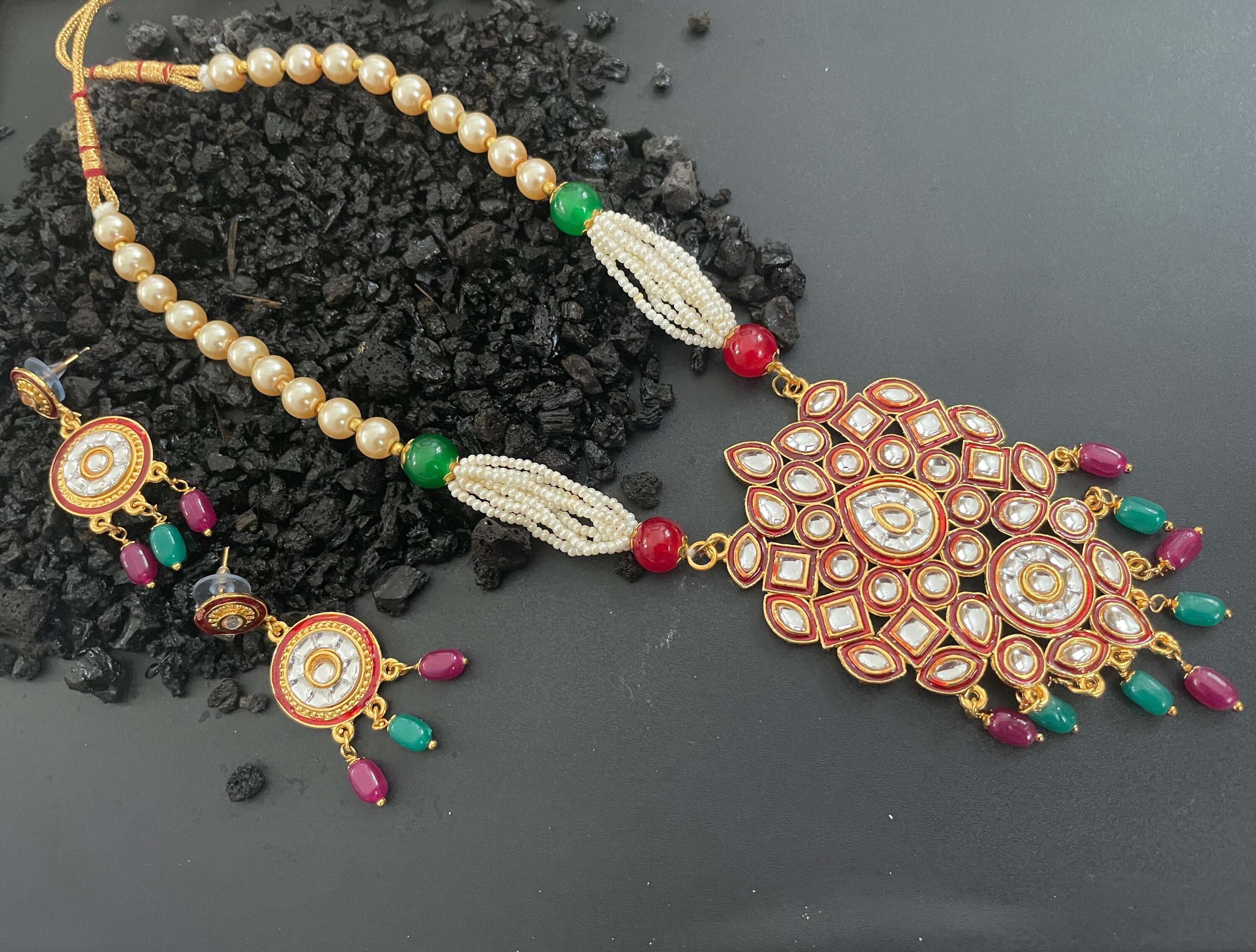 Rajasthani Kundan Necklace Indian Pearl 