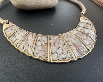 Handcrafted Gold Bib Necklace, Boho Tribal Collar, Ethnic Fashion Jewelry