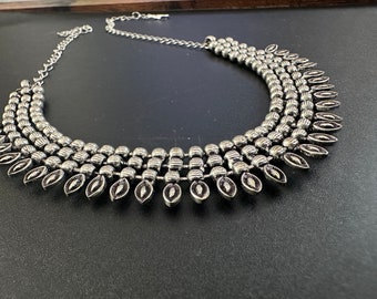 Oxidised Silver Choker Necklace, Handmade Indian Afghan Tribal Statement jewellery, Boho Silver Necklace, Tribal Ethnic Statement Jewellery