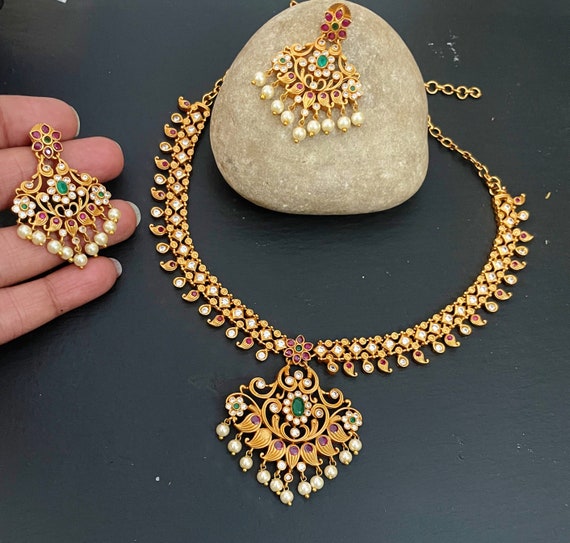 Traditional Temple Jewellery Set Indian Gold Plated Necklace - Etsy