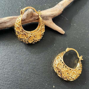 vintage boucles d'oreilles panier en or, boucles d'oreilles ethniques indiennes, créoles complexes, boucles d'oreilles bohèmes, boucles d'oreilles Mandela en or, boucles d'oreilles ethniques du Rajasthan