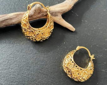 Vintage Gold basket earrings,Indian Ethnic Earrings,intricate hoops Earrings,Boho Earrings,gold Mandela earrings,ethnic Rajasthani earrings