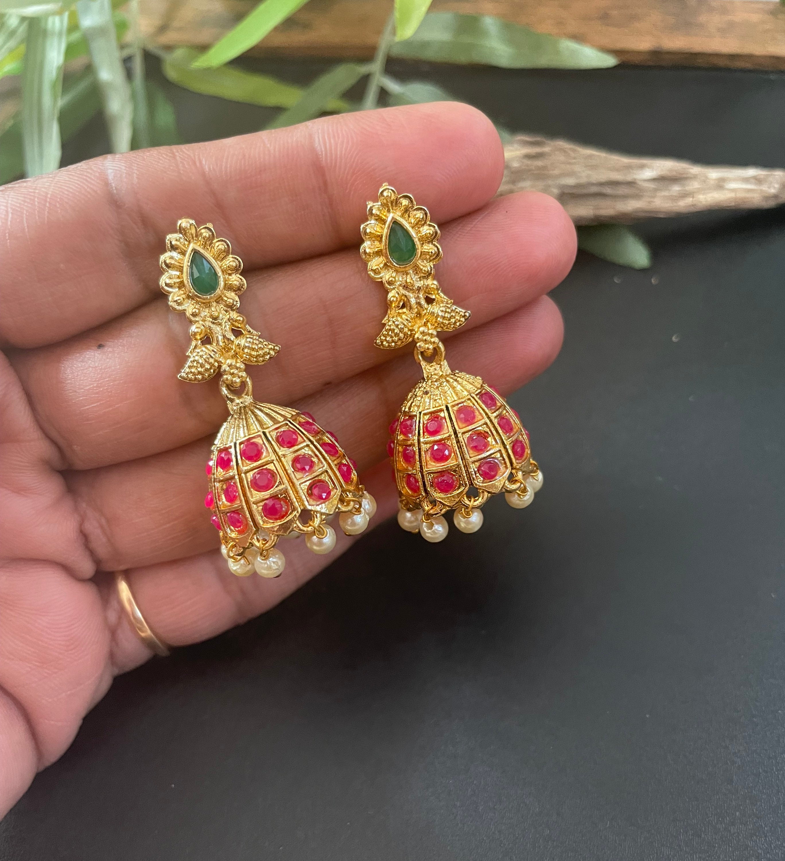 Buy Mayura Gold Plated Kempu Jadau Earrings | Tarinika